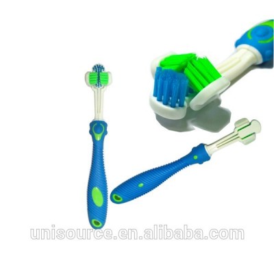 Triple heads toothbrush to clean 3 sided teeth for pets